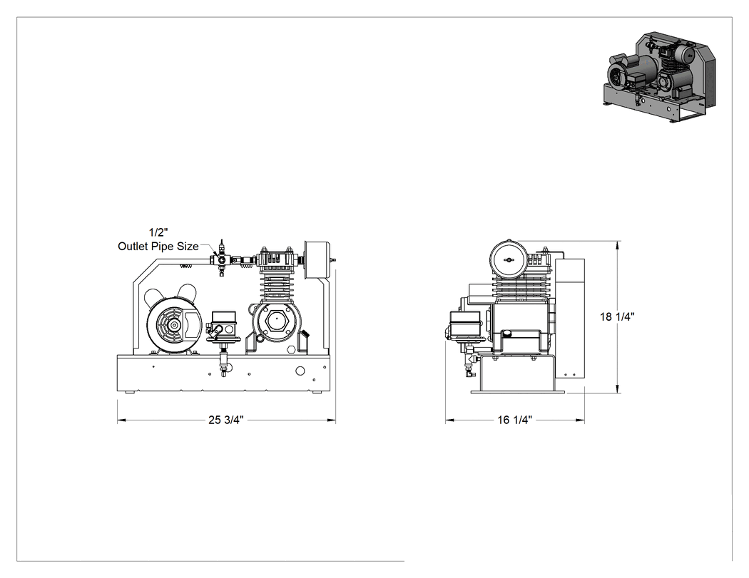Teknik Çizim - Yangın Sprinkleri Elektrikli Hava Kompresörü, 12.4 CFM @ 40 PSI Maksimum Akış Hızı