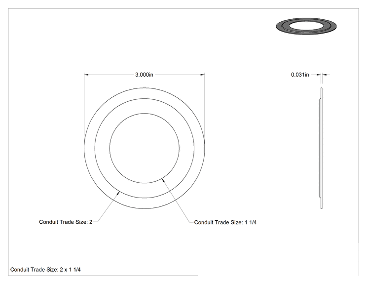 Teknik Çizim - 2 x 1-1/4 Orta ve Kalın Cidarlı Çelik Kanal için Redüksiyon Pul