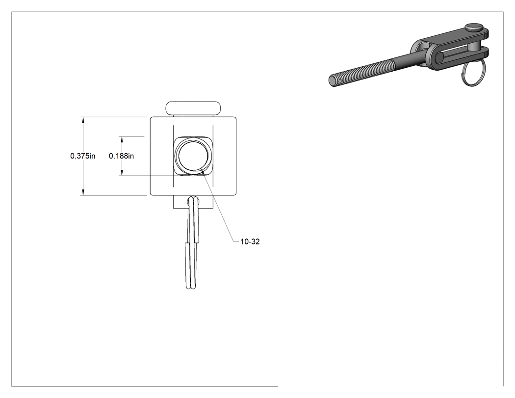 Teknik Çizim - Gerdirme - Kaldırma için Değil, Çatal Uç, 10-32 Sol Dişli