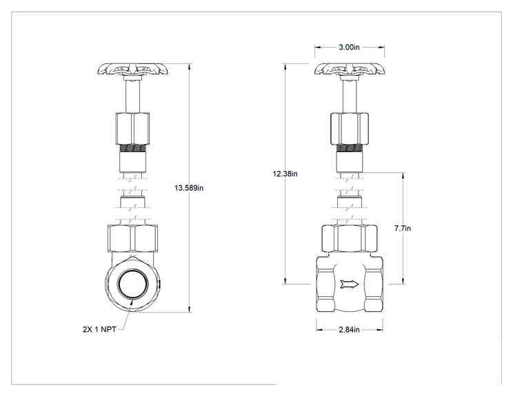 Teknik Çizim - Kriyojenik Sıvı için Kademeli Açma/Kapama Valfi, 1 NPT Dişi