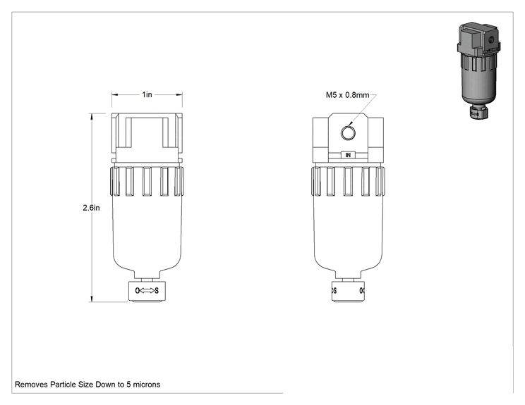 Teknik Çizim - SMC Basınçlı Hava Filtresi, M5 x 0.8 mm Dişli Dişi
