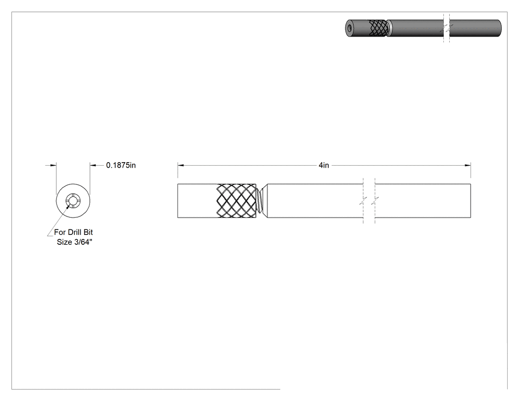 Teknik Çizim - Tek Parça Uzatma, 3/64" Yuvarlak Şaftlı Matkap Ucu için, 3/16" Çap