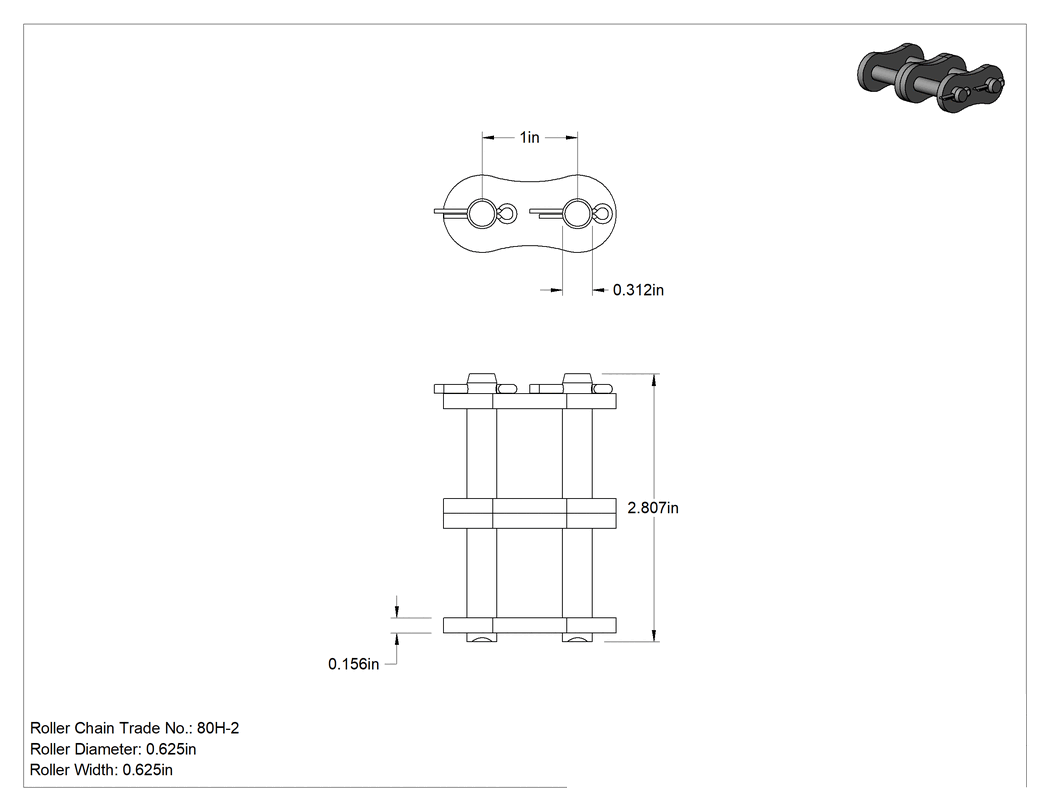 Teknik Çizim - ANSI Numarası 80H-2 Ağır Hizmet Tipi Çift Sıralı Makaralı Zincir için Bağlantı Halkası