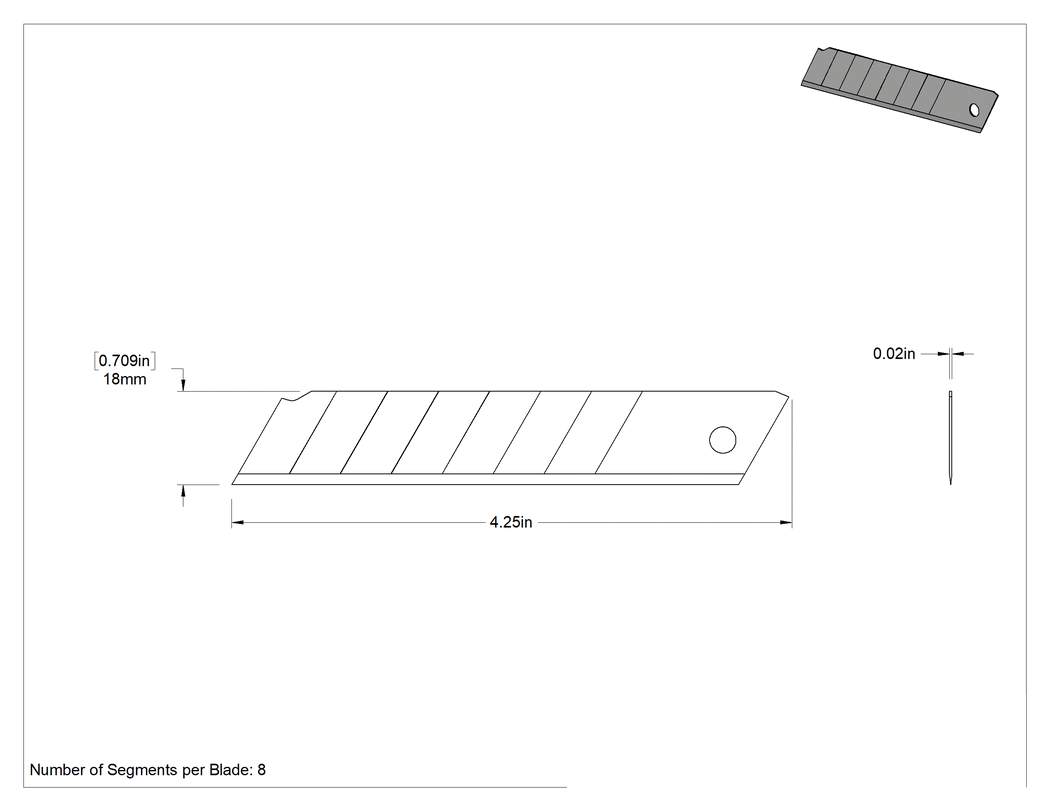 Teknik Çizim - 8-Segment, 4-5/16" Uzunlukta Çelik Koparılabilir Bıçaklar