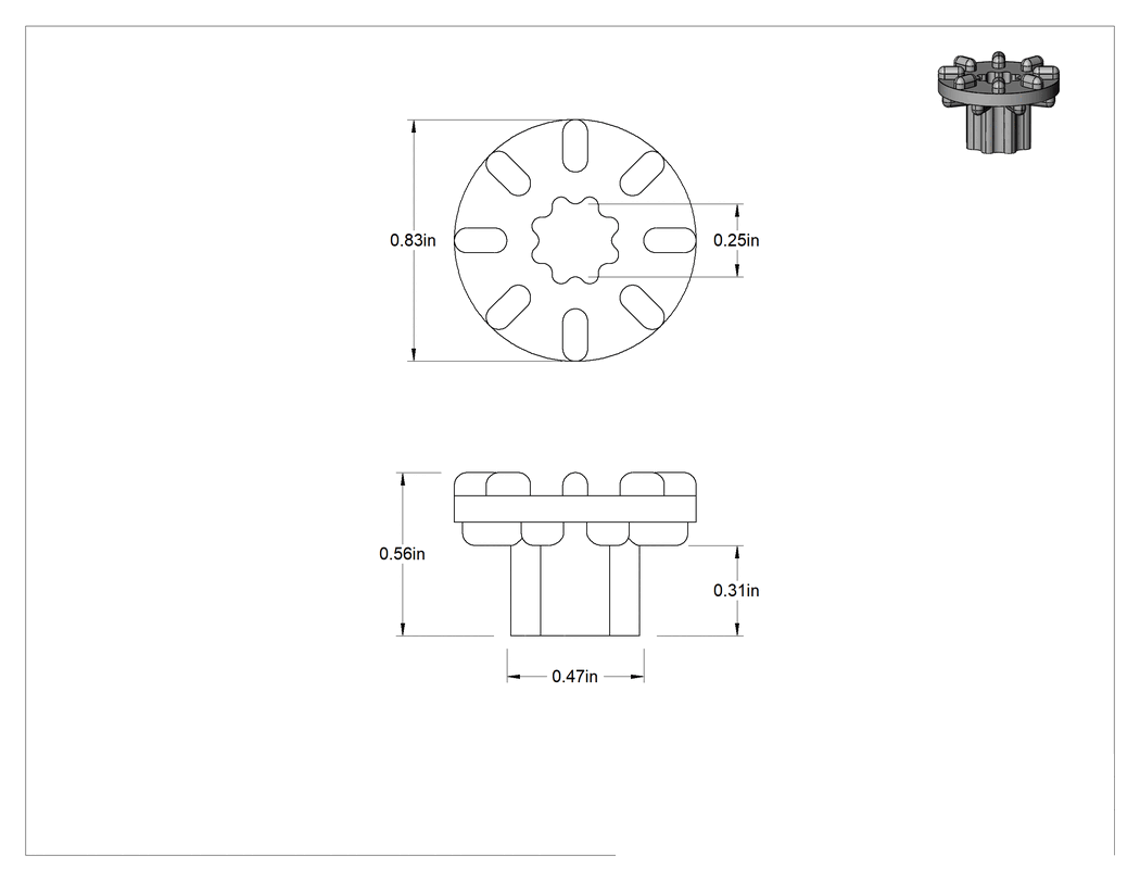 Teknik Çizim - Oluklu Titreşim Sönümleyici Burçlar, 0.83 inç Çap, Montaj Başına 20 lbs. Kapasite