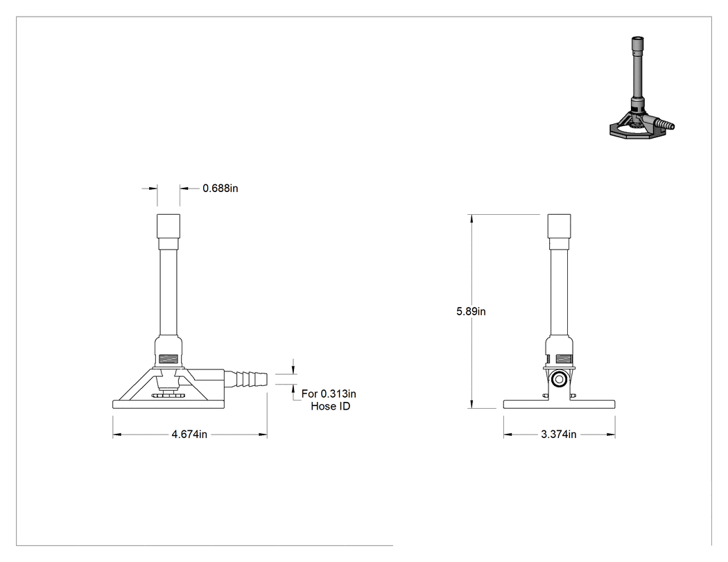 Teknik Çizim - Tezgah Üstü Gaz Brülörü, 5600 Btu/saat Isı Çıkışı