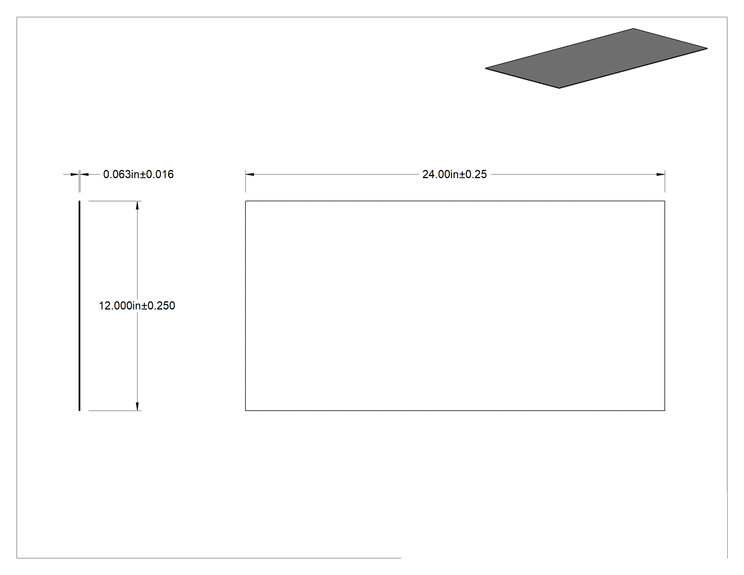 Teknik Çizim - Kumaş Takviyeli Hava Koşullarına Dayanıklı EPDM Kauçuk, Ultra Mukavemet, Çapraz Bağlantı, 1/16" Kalınlık, 12" x 24" Levha
