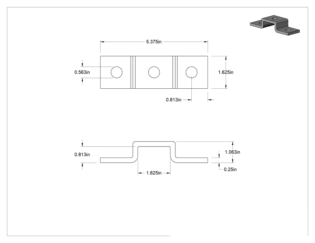Teknik Çizim - Strut Kanalı Braketi, U-Şekli, 13/16" kanal yüksekliği için, 304 Paslanmaz Çelik