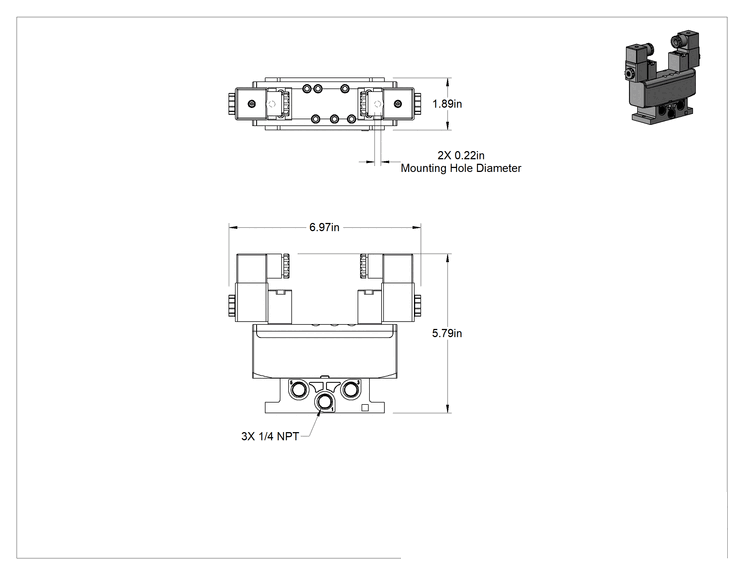 Teknik Çizim - Elektrikli Hava Yön Kontrol Vanası, 5/2 Akış Şeması, Çift Solenoid, 1/4 NPT, 24V DC