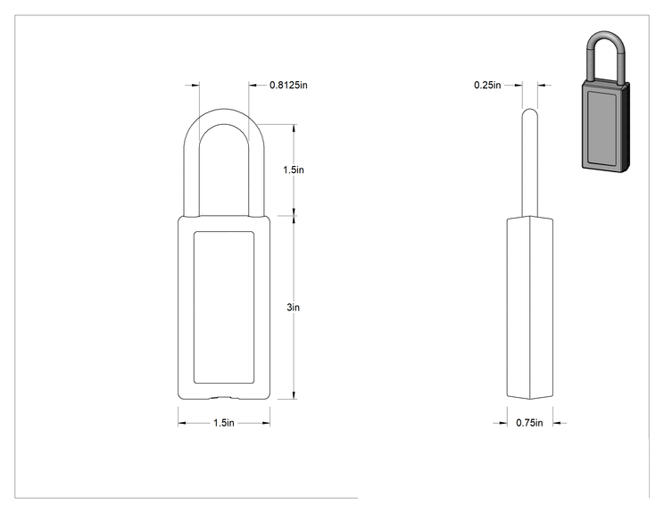Teknik Çizim - Etiketli Ekstra Boşluklu Kilitli Asma Kilit, Master Lock 411-Siyah Gövde, #By16 Anahtarına Uyumlu Ana Anahtar