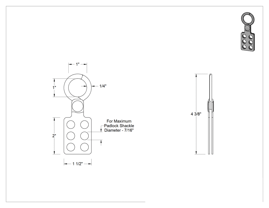 Teknik Çizim - Kilitleme Mandalı, Vinil Kaplı Alüminyum, 1" x 1" Mandal Boşluğu