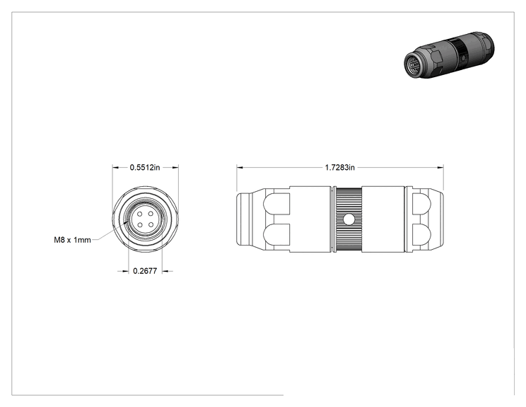 Teknik Çizim - M8 Ethernet Kablosu, Tak-Çıkar Bağlantılı Düz Fiş, D Kodlu