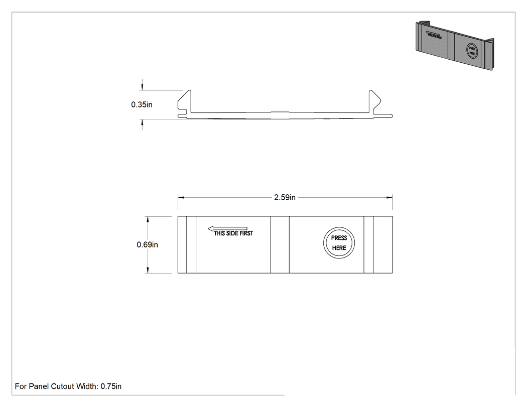 Teknik Çizim - Devre Kesici Kutusu Dolgu Plakası, 3/4" Genişlikte Panel Kesiti için