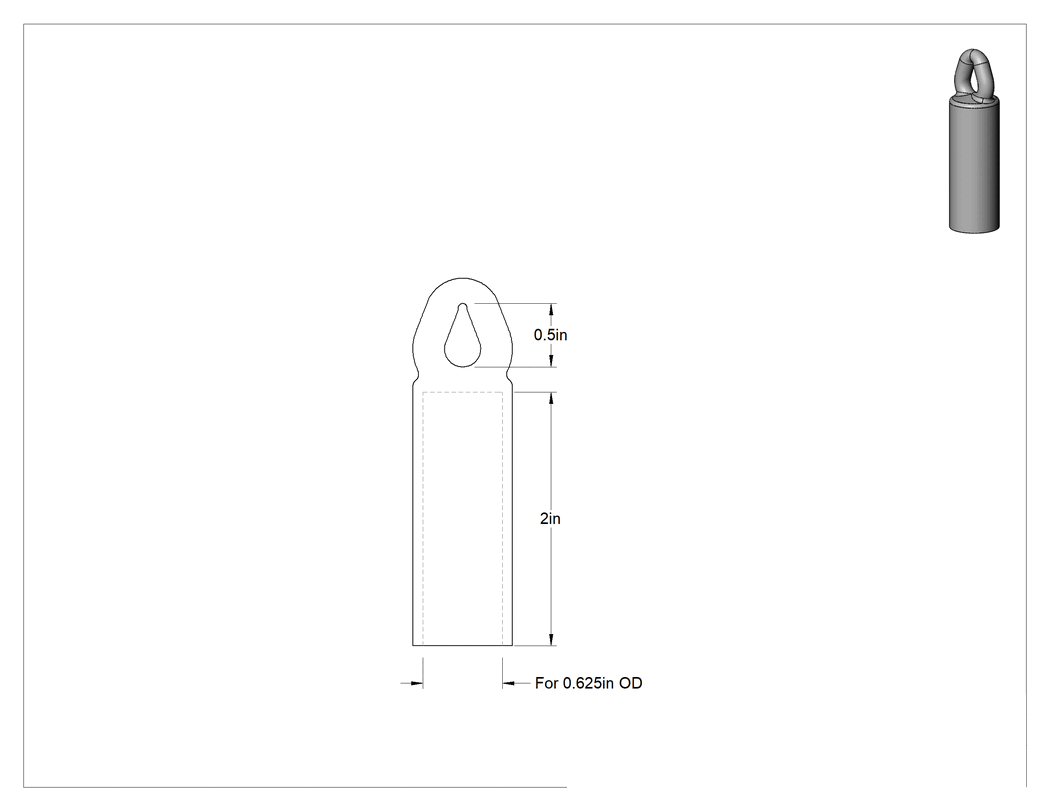 Teknik Çizim - Asılabilir Yuvarlak Kapak, 5/8" Dış Çap için