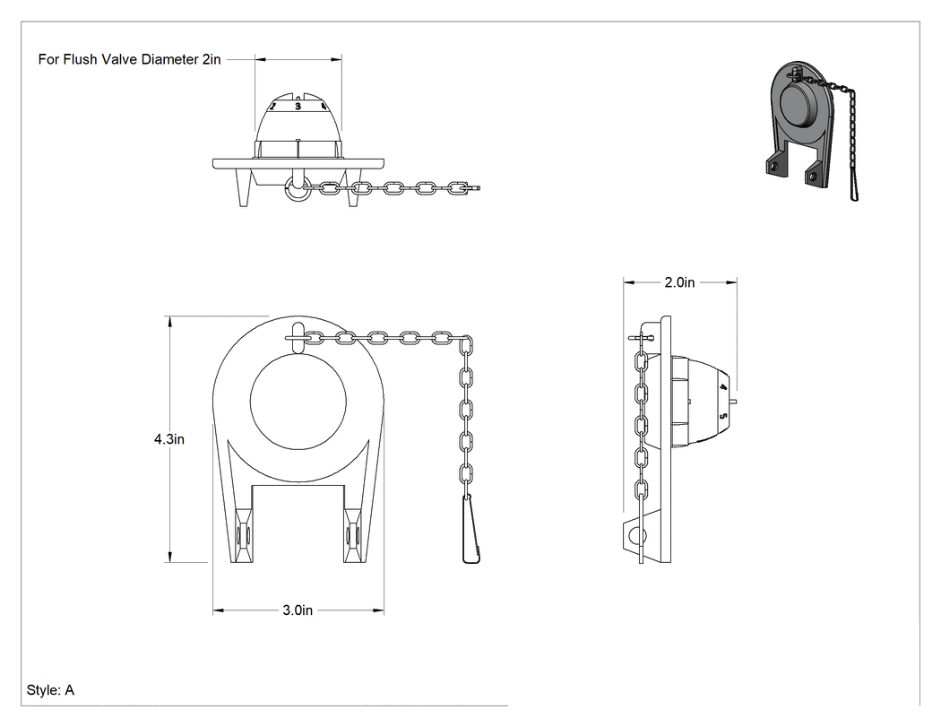 Teknik Çizim - 3 inç Çaplı Sifon Valfli Tuvalet Tankı için Ayarlanabilir Kanat