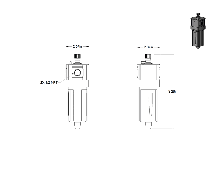 Teknik Çizim - Parker Modüler Basınçlı Hava Yağlayıcı, Seri P33LA, 1/2 NPT Dişi