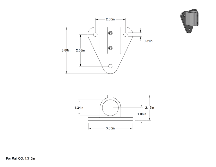 Teknik Çizim - Alüminyum Giydirme Bağlantı Parçası, 1-3/8" Ray Dış Çapı için Gömme Ray Ucu