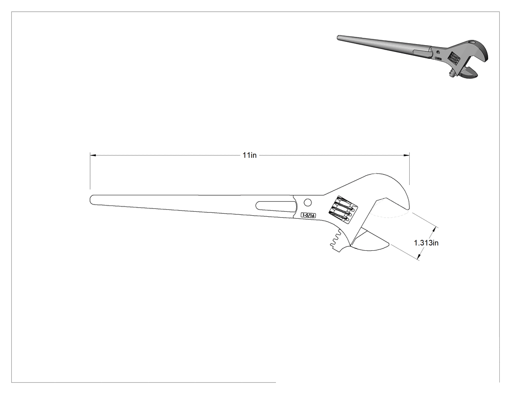 Teknik Çizim - Delik Hizalama için Ayarlanabilir Anahtar, 11" Toplam Uzunluk, 1-5/16" Maksimum Çene Kapasitesi