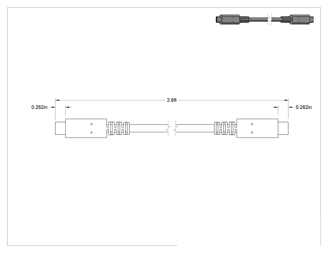 Teknik Çizim - USB Kablosu, USB Standart 4 C Fişi x C Fişi 2-1/2 Fit Uzunlukta