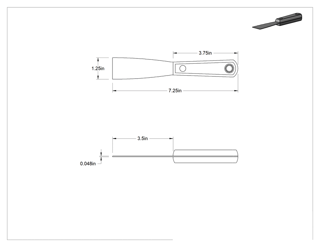 Teknik Çizim - Çelik Bıçaklı Macun Sürme Bıçağı, Düz Kenarlı 1-1/4" Genişlik x 3.5" Uzunluk x 0.048" Kalınlıkta Bıçak