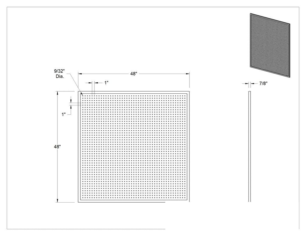 Teknik Çizim - Delikli Pano, Meşe Çerçeveli, 48 inç Genişlik x 48 inç Yükseklik