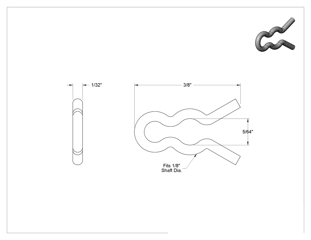 Teknik Çizim - 18-8 Paslanmaz Çelik Saç Tokası Klipsleri, 1/8" Mil Çapı için