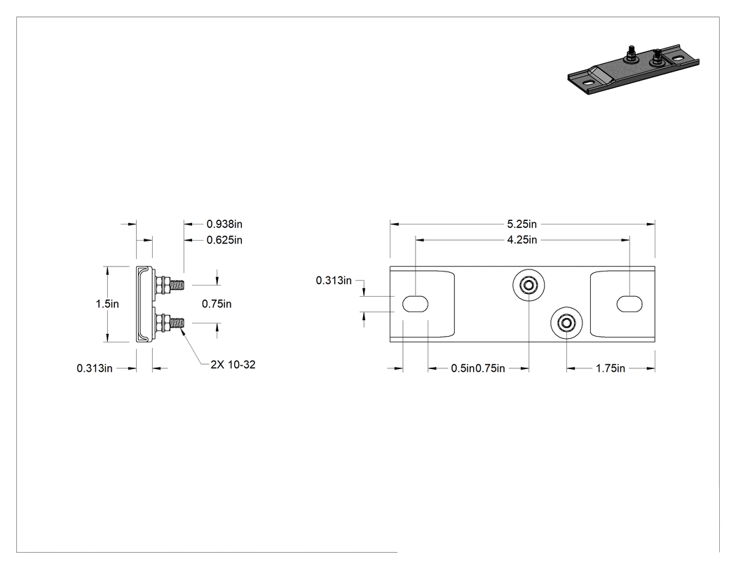 Teknik Çizim - Neme Dayanıklı Cıvata ve Kelepçe Montajlı Isıtıcı, Ofset Vida Terminalli, 120V AC, 125W, 5-1/4" Uzunluk