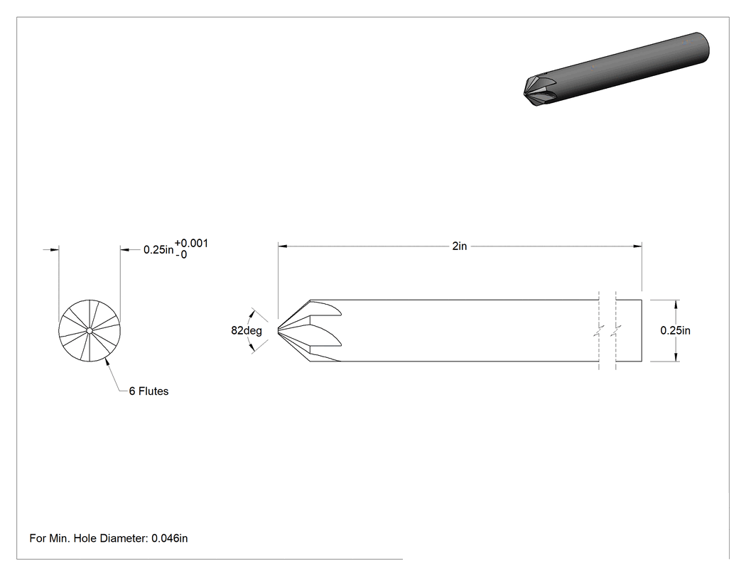 Teknik Çizim - Yüksek Hızlı Çelik Hassas Kesim Havşa, Vidalar için, 82 Derece Havşa, 1/4" Gövde Çapı