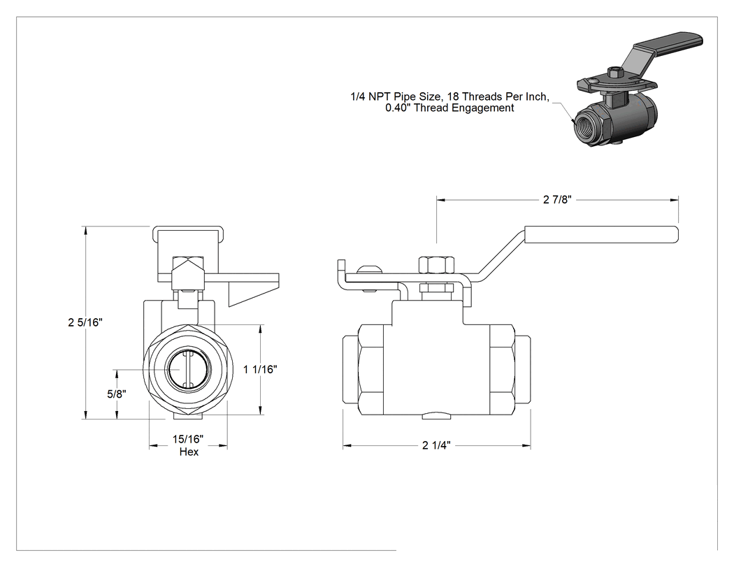 Teknik Çizim - Akış Ayar Valfi, Akış Gösterge Kollu, 1/4 NPT Dişi