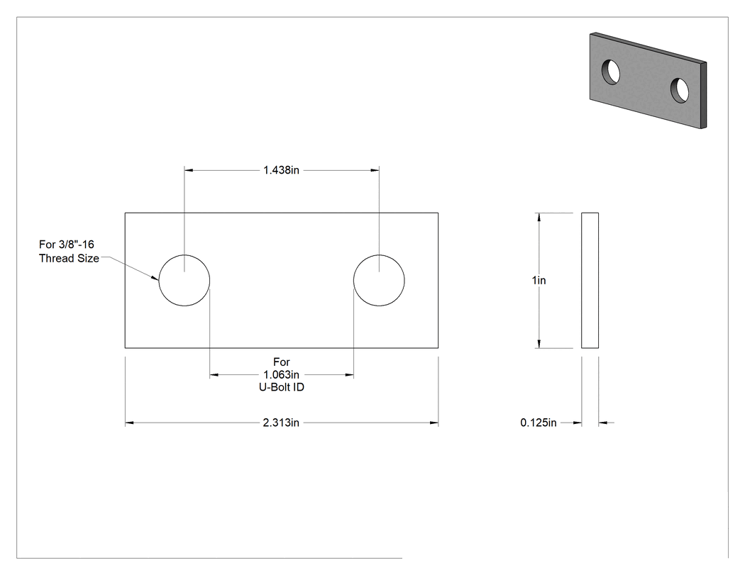 Teknik Çizim - 304 Paslanmaz Çelik Plaka, 3/8"-16, 1-1/16" İç Çap
