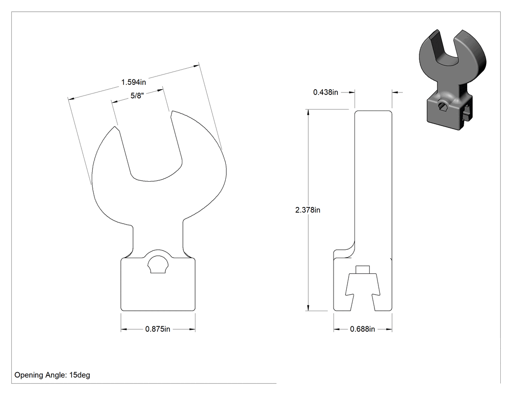 Teknik Çizim - Değiştirilebilir Başlıklı Tork Anahtarı için 5/8" Tahrik Boyutu Altıgen Açık Uçlu Başlık