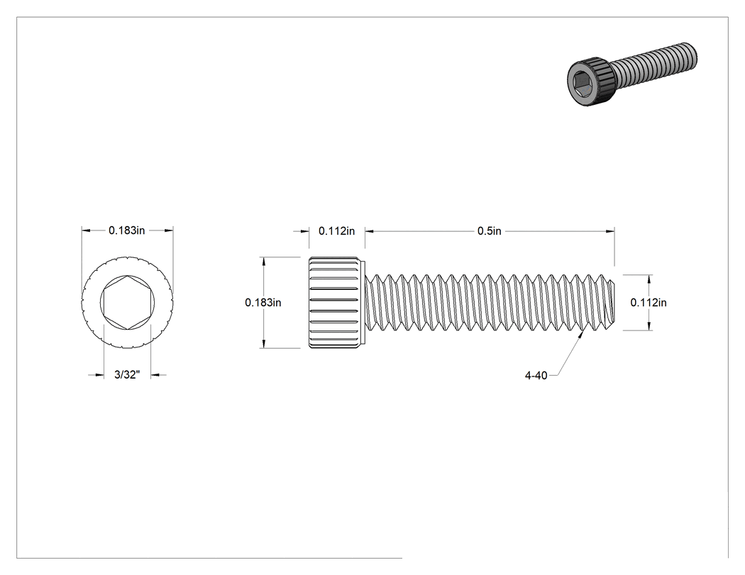 Teknik Çizim - Temizlenmiş ve Torbalı 18-8 Paslanmaz Çelik Alyan Başlı Vida, Yüksek Vakum için, 4-40 Diş Boyutu, 1/2" Uzunluk