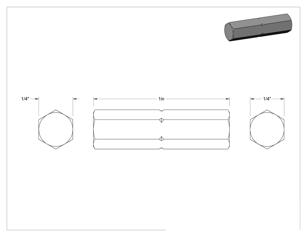 Teknik Çizim - 1/4" Altıgen Uç, 1/4" Altıgen Şaft