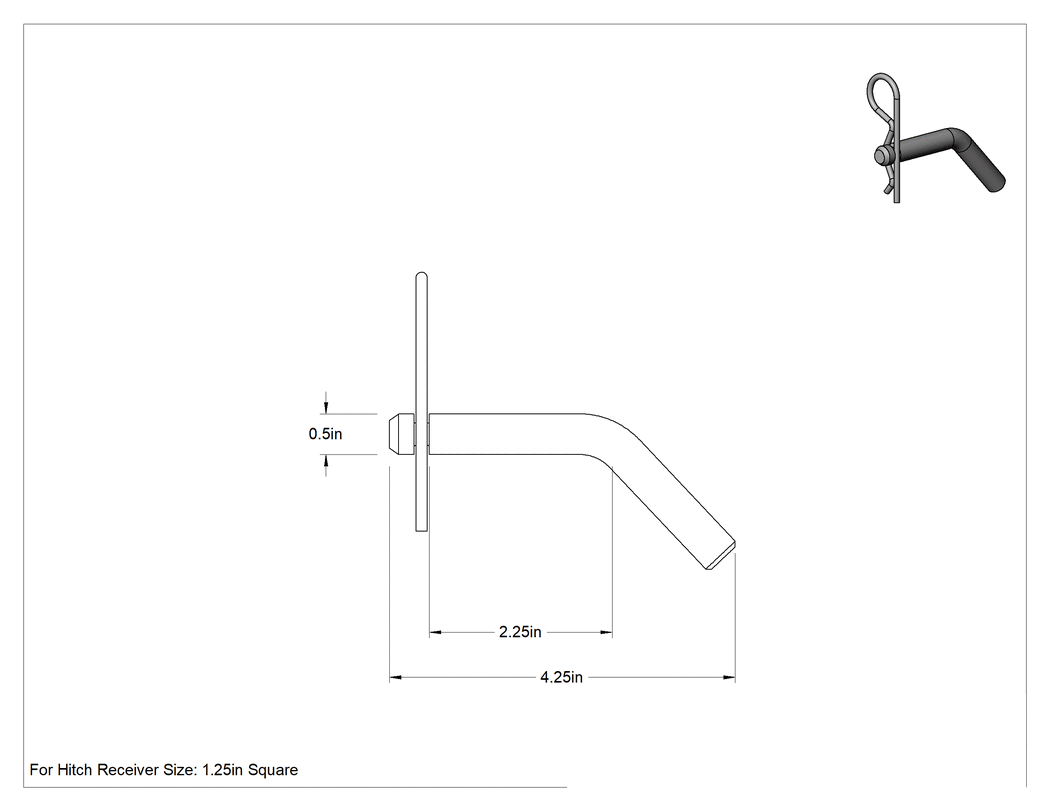 Teknik Çizim - Bağlantı Pimi, Bükülmüş Başlı Çelik, 1-1/4" Kare Alıcı için