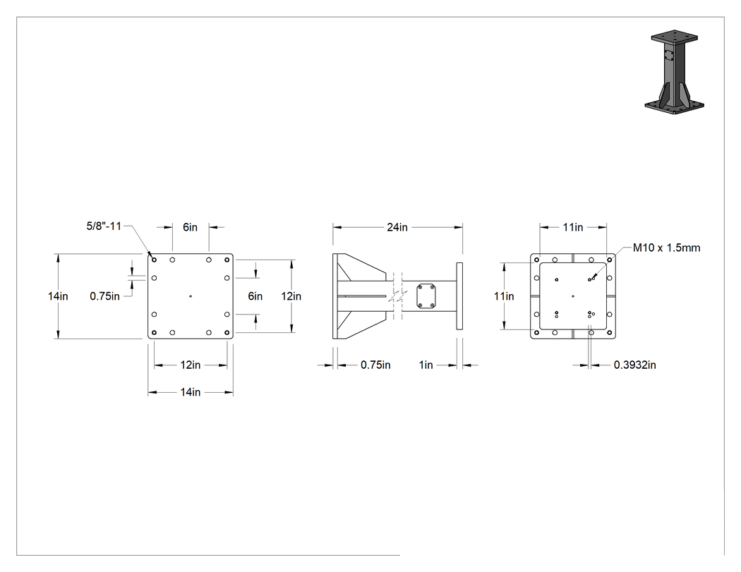 Teknik Çizim - Robot Tabanı, Endüstriyel, FANUC LR Mate 200ID/4S için, 24" Toplam Yükseklik