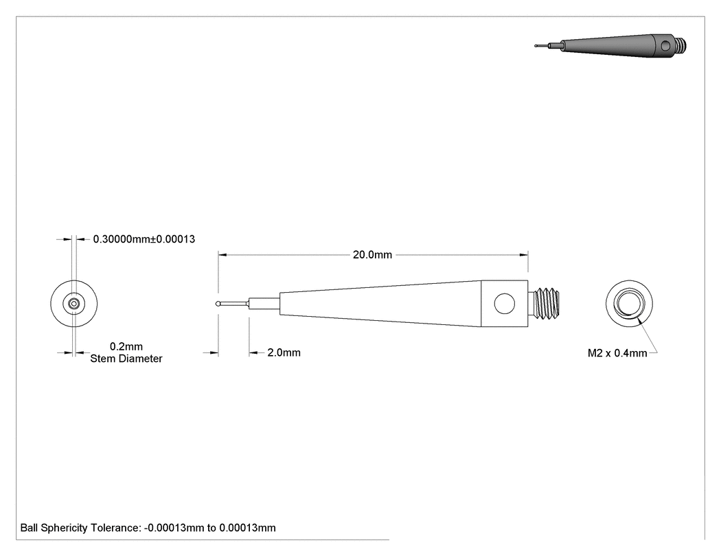 Teknik Çizim - Alüminyum için Prob Uçları, Alüminyum için, Renishaw A-5004-7399, 0.3 mm Top Uç Çapı