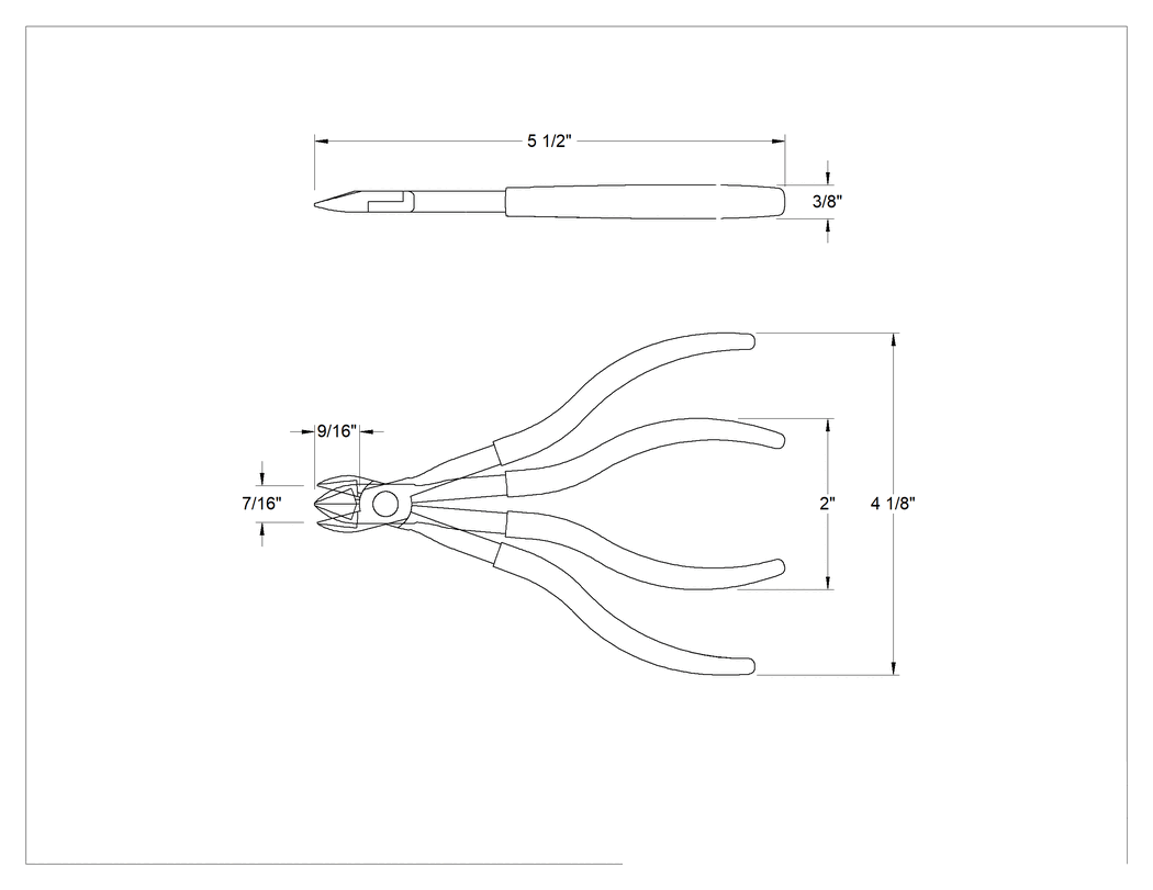 Teknik Çizim - Uzun Uçlu Tel Kesiciler, 5-1/2" Toplam Uzunluk