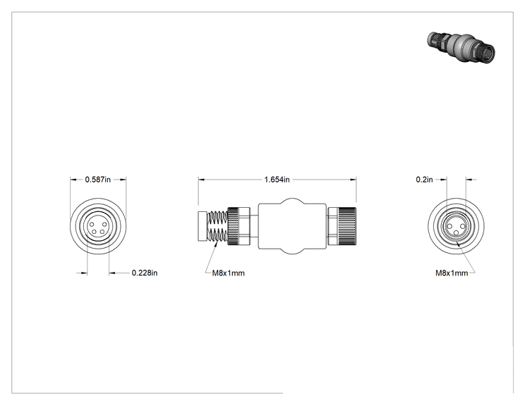 Teknik Çizim - Nano M8 Adaptörü, 4 Kutuplu Erkek Fiş x 3 Kutuplu Dişi Priz