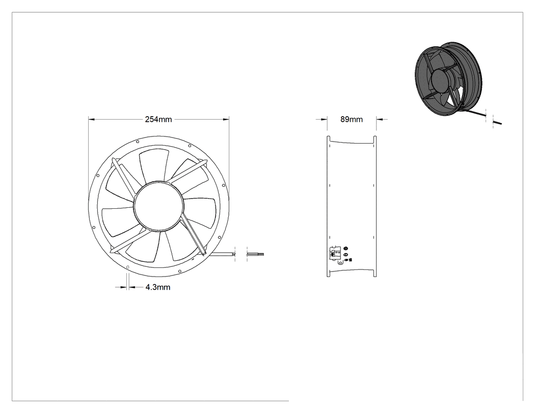 Teknik Çizim - Yüksek Basınçlı Yıkama Ekipmanı, - Soğutma Fanı, 115V AC, 254 mm Çap x 89 mm Toplam Derinlik