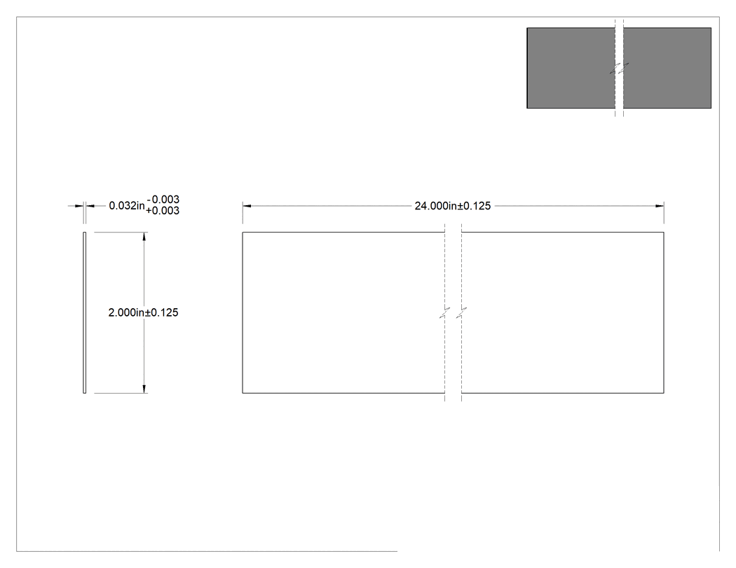 Teknik Çizim - Kaynaklanması Kolay 5052 Alüminyum Levha, 0.032" Kalınlık x 2" Genişlik x 24" Uzunluk