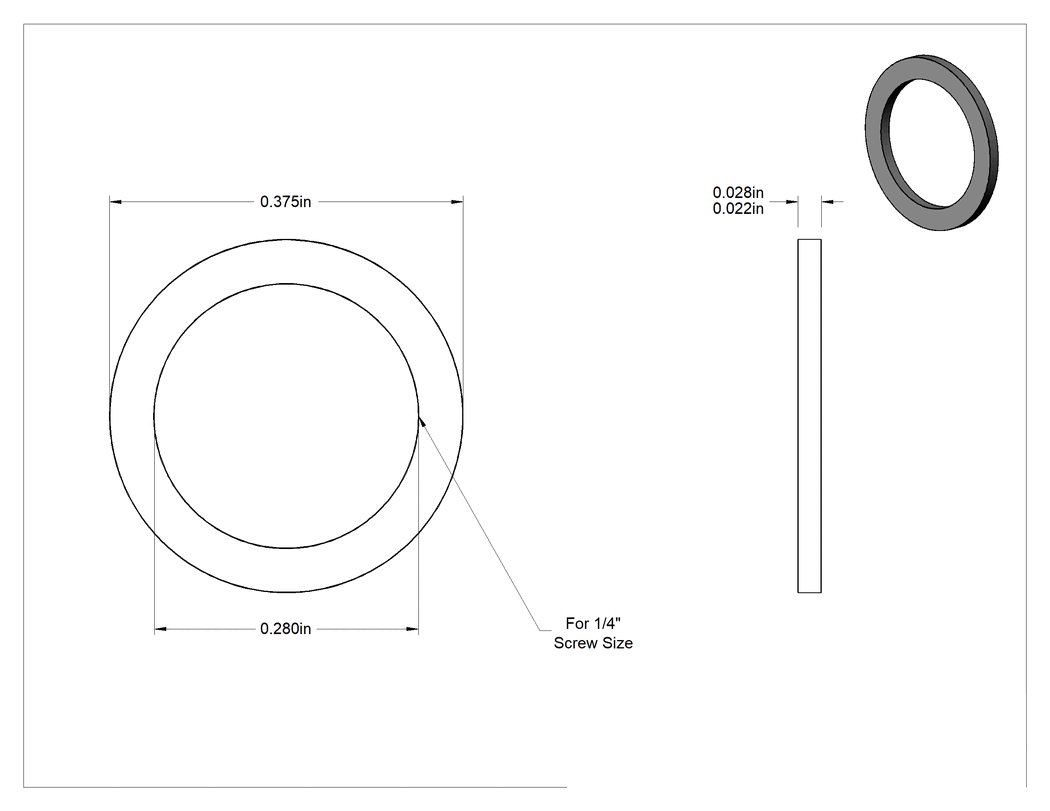 Teknik Çizim - 18-8 Paslanmaz Çelik Mil. Spesifikasyonlu Pul, 1/4" Vida Boyutu için, 0.280" İç Çap, 3/8" Dış Çap, MS51496-P84