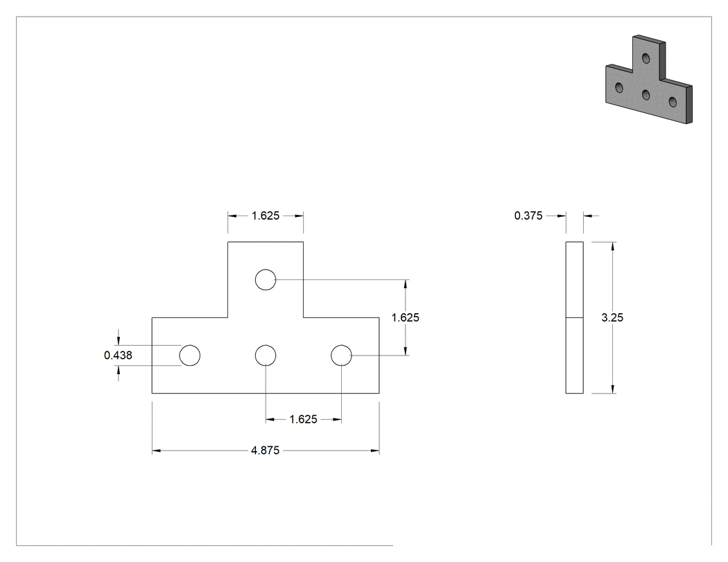 Teknik Çizim - Strut Kanalı Braketi, T, Gri Fiberglas, 4-7/8" x 3-1/4"