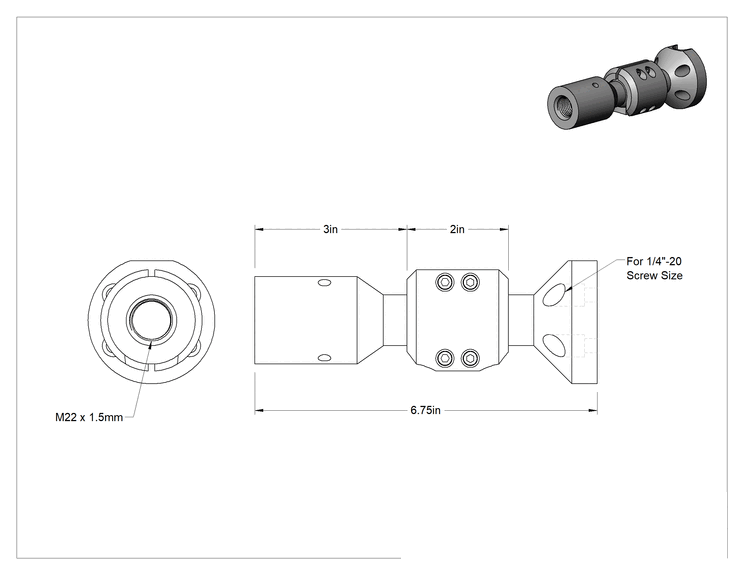 Teknik Çizim - T-Yivli Çerçeveler için 22 mm Gövde Dişli Boyutuna Sahip Sinyal Kulesi Montajı