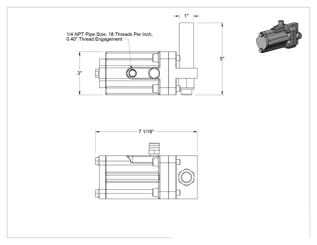 Teknik Çizim - Braket Montajlı Pnömatik Vibratör, Islak Malzeme için, 80 PSI'da 326 lbs. Kuvvet