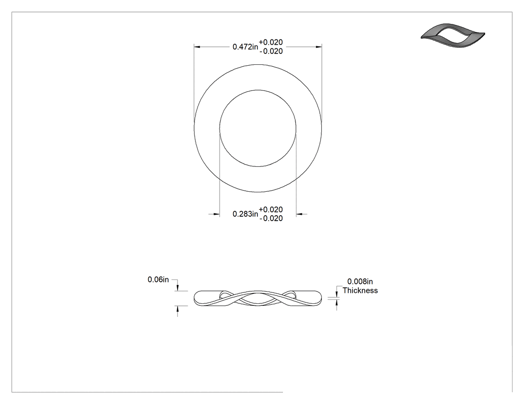 Teknik Çizim - Dalgalı Disk Yay, Yüksek Karbonlu Çelik, 0.283" İç Çap, 0.472" Dış Çap, 0.008" Kalınlık
