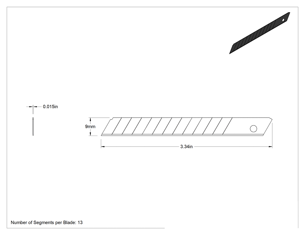 Teknik Çizim - 3-1/4" Uzunlukta Çelik Koparılabilir Bıçaklar