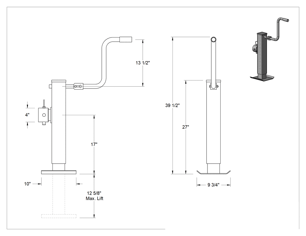 Teknik Çizim - Seviyeleme Krikosu, Boru Plakası, Yan Tutamak, 10000 lbs. Kapasite