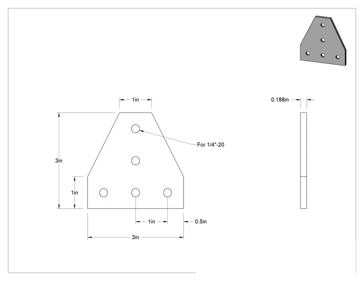 Teknik Çizim - T-Yivli Çerçeve, 1" Yüksekliğinde Ray için Sarı T Yüzey Braketi, 3" Uzunluk