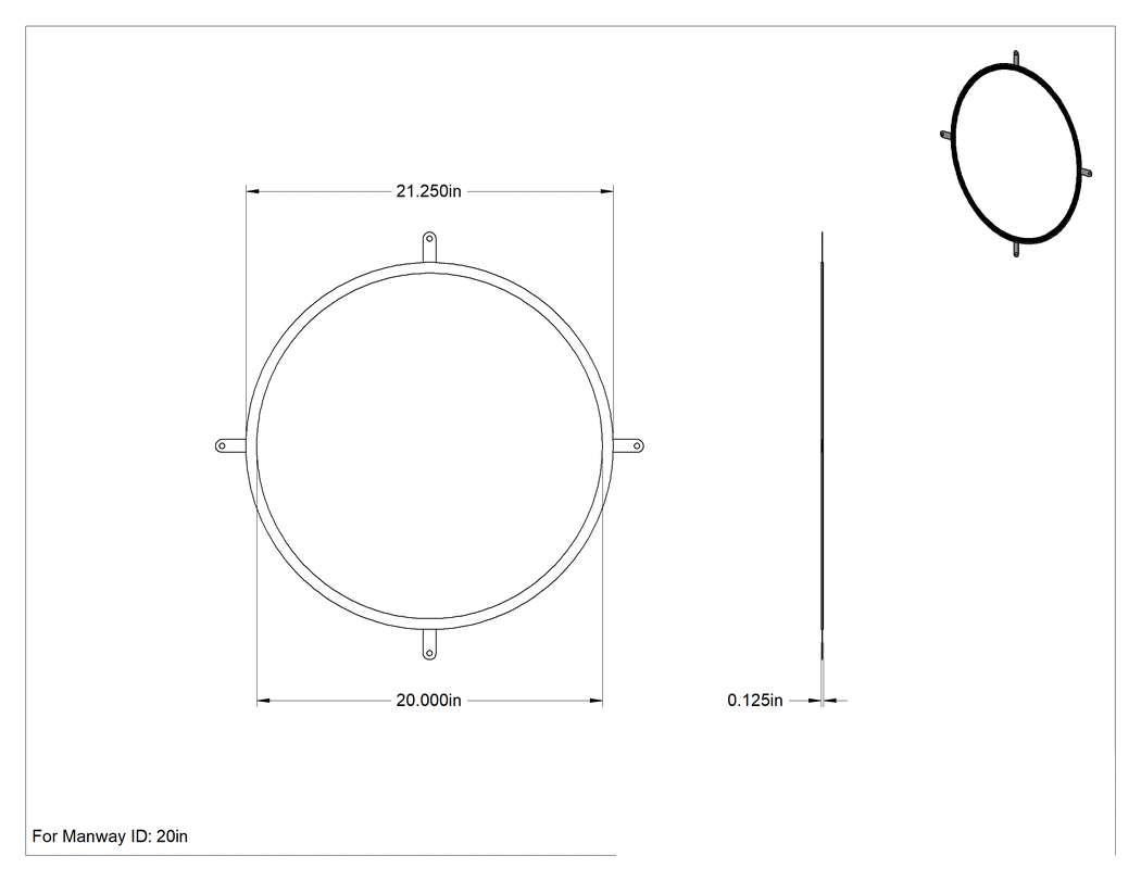 Teknik Çizim - Tank Vagonu Manhole Contaları, Nozul-Düz Profil için, ePTFE, 20" Manway İç Çapı için