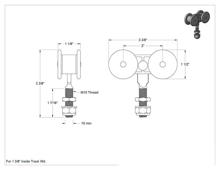 Teknik Çizim - Kapılar için 1-3/8" İç Genişlikli Makaralı Ray için Cıvatalı 304 Paslanmaz Çelik Askı
